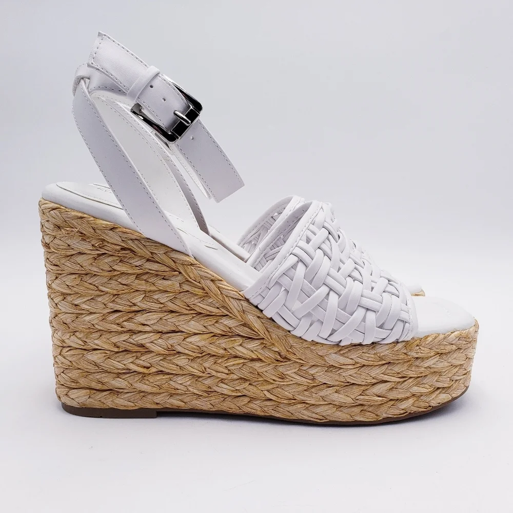 Marc Fisher Godina‎ Wedge Platform Espadrille Sandal White 4.5